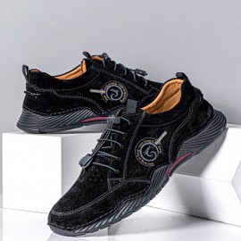 Men Leather Breathable Soft Sole Comfy Driving Elastic Laces Casual Sports Shoes