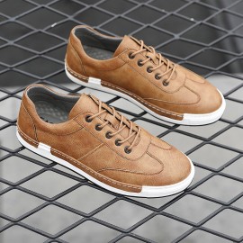 Men Microfiber Leather Comfy Bottom Non Slip Trendy Solid Lace Up Casual Court Shoes