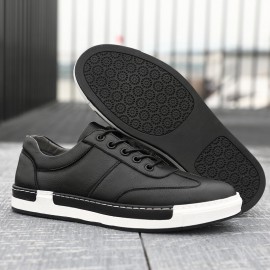 Men Microfiber Leather Comfy Bottom Non Slip Trendy Solid Lace Up Casual Court Shoes