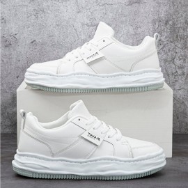 Men Microfiber Soft Sole Comfy Platform Pure Color One Size Smaller Casual Court Shoes