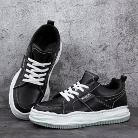 Men Microfiber Soft Sole Comfy Platform Pure Color One Size Smaller Casual Court Shoes