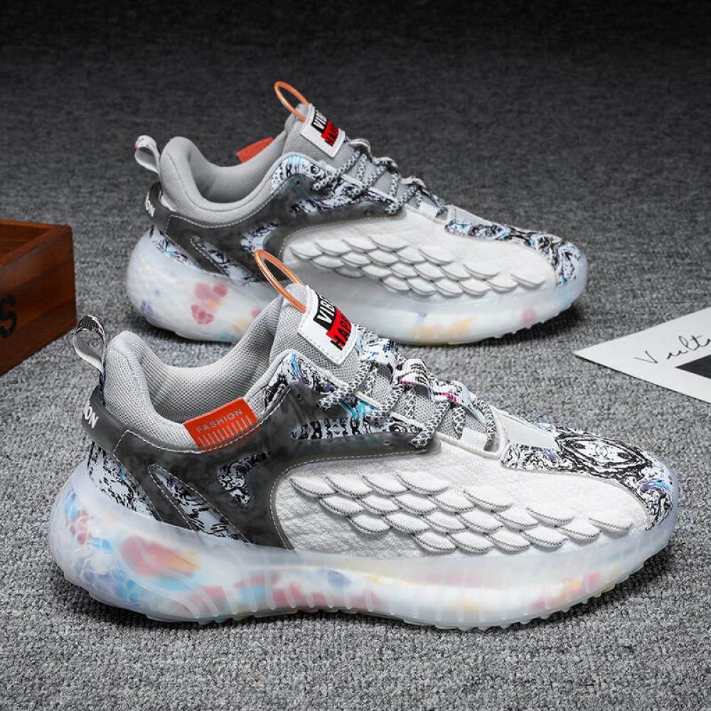 Men Colored Flying Weave Upper Lace-up Running Shoes Sneakers