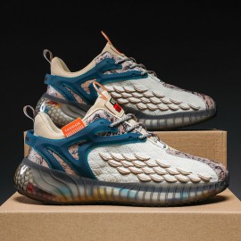 Men Colored Flying Weave Upper Lace-up Running Shoes Sneakers