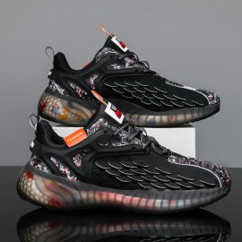 Men Colored Flying Weave Upper Lace-up Running Shoes Sneakers