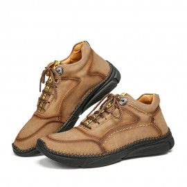 Men Hand Stitching Microfiber Leather Non Slip Warm Ankle Boots