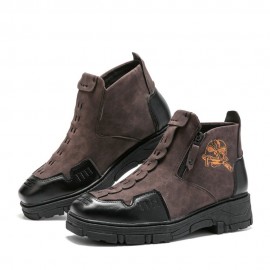 Men Leather Breathable Soft Sole Halloween Skull Pattern Zipper Casual Martin Ankle Boots