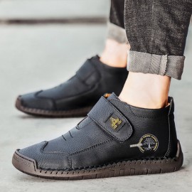 Men Microfiber Leather Hand Stitching Breathable Soft Sole Casual Martin Ankle Boots