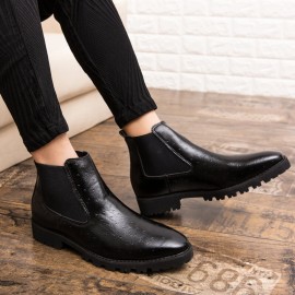 Men Vintage Elastic Slip-on Business Leather Ankle Chelsea Boots
