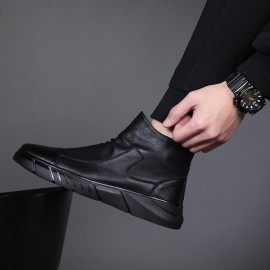 Men Synthetic Leather Warm Slip Resistant Zipper Casual Ankle Boots