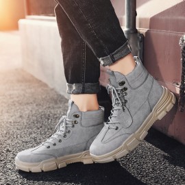 Men Casual Sport Work Style Microfiber Leather Lace Up Ankle Boots