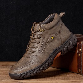 Men Hand Stitching Microfiber Leather Non Slip Soft Outdoor Casual Ankle Boots