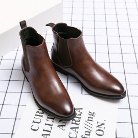 Men Leather Pointy Toe Soft Sole Trendy Slip On Casual Chelsea Boots