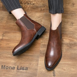 Men Leather Pointy Toe Soft Sole Trendy Slip On Casual Chelsea Boots