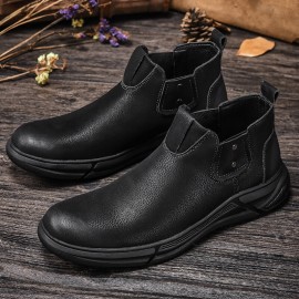 Men Retro Cowhide Leather Non Slip Soft Sole Elastic Slip On Chelsea Boots