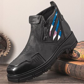 Men Leather Breathable Soft Sole Comfy Platform Zipper Casual Ankle Boots