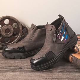 Men Leather Breathable Soft Sole Comfy Platform Zipper Casual Ankle Boots