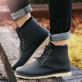 Men Comfortable Warm Fur Lining Leather Laces Up Boots Shoes