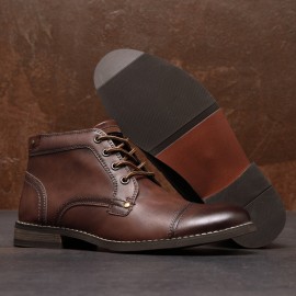 Men British Style Cap Toe Leather Comfy Slip Resistant Dress Ankle Boots