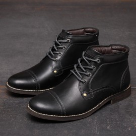 Men British Style Cap Toe Leather Comfy Slip Resistant Dress Ankle Boots