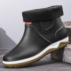 Men Warm Plush Lining Soft Sole Slip Resistant Slip-On Rain Boots
