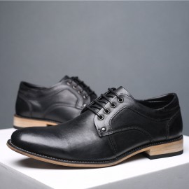 Large Size Men Vintage Genuiner Cow Leather Lace Up Businees Formal Shoes