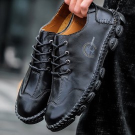 Men Microfiber Leather Hand Stitching Non Slip Soft Casual Shoes