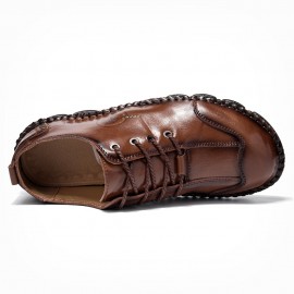 Men Microfiber Leather Hand Stitching Non Slip Soft Casual Shoes