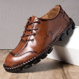 Men Microfiber Leather Hand Stitching Non Slip Soft Casual Shoes