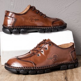 Men Microfiber Leather Hand Stitching Non Slip Soft Casual Shoes
