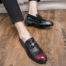 Men Microfiber Leather Breathable Soft Sole Retro Brief Slip On Casual Business Shoes