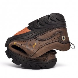 Men Cowhide Hollow Non Slip Outdoor Business Casual Slip On Leather Shoes