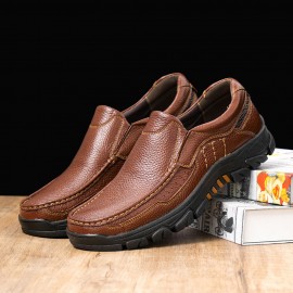 Men Cowhide Leather Breathable Soft Sole Non Slip Solid Casual Business Shoes