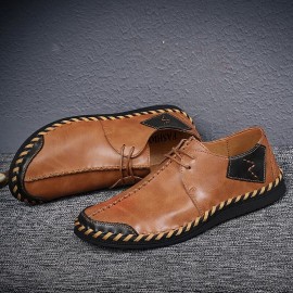 Men Hand Stitching Cow Leather Comfy Soft Sole Casual Shoes