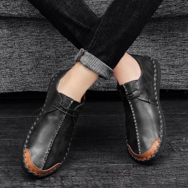 Men Hand Stitching Cow Leather Comfy Soft Sole Casual Shoes