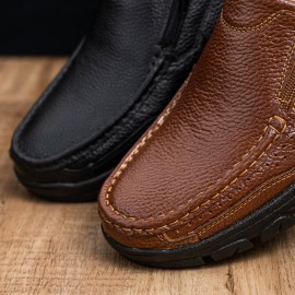 Men Cowhide Breathable Soft Sole Slip On Comfy England Style Zipper Casual Shoes