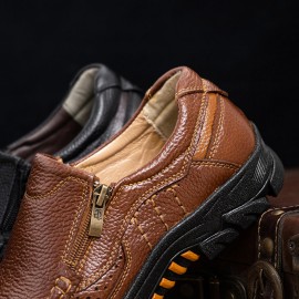 Men Cowhide Breathable Soft Sole Slip On Comfy England Style Zipper Casual Shoes