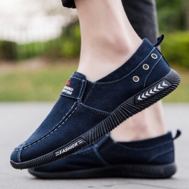 Men Washed Canvas Slip On Comfy Breathable Casual Shoes