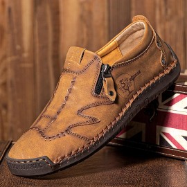 Men Microfiber Leather Side-zip Soft Sole Hand-stitched Shoes Casual Shoes