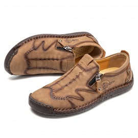 Men Microfiber Leather Side-zip Soft Sole Hand-stitched Shoes Casual Shoes