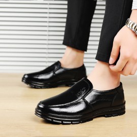 Men Cowhide Leather Breathable Soft Sole Comfy Slip On Casual Business Shoes