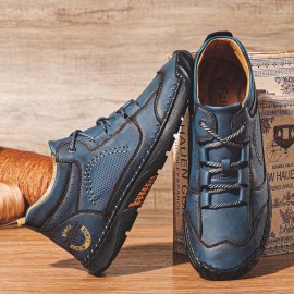 Men Microfiber Leather Hand Stitching Breathable Soft Sole Comfy Brief Lace Up Casual Shoes