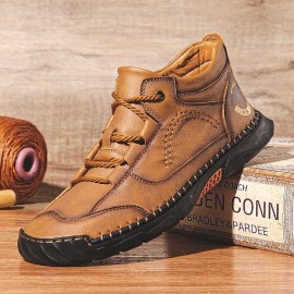 Men Microfiber Leather Hand Stitching Breathable Soft Sole Comfy Brief Lace Up Casual Shoes