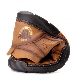 Men Microfiber Leather Hand Stitching Breathable Soft Sole Comfy Brief Lace Up Casual Shoes