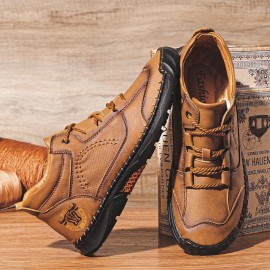 Men Microfiber Leather Hand Stitching Breathable Soft Sole Comfy Brief Lace Up Casual Shoes